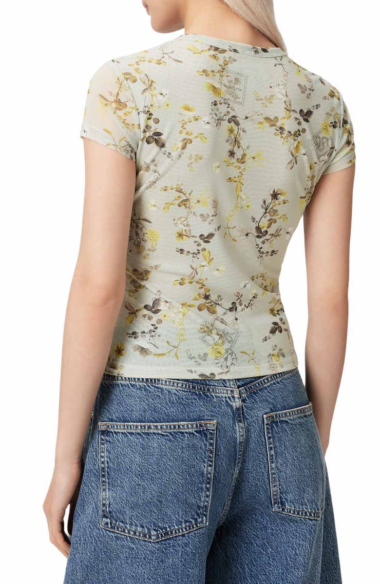 AllSaints Ellie Floral Mesh Top, Alternate, color, Carmel Stem Green