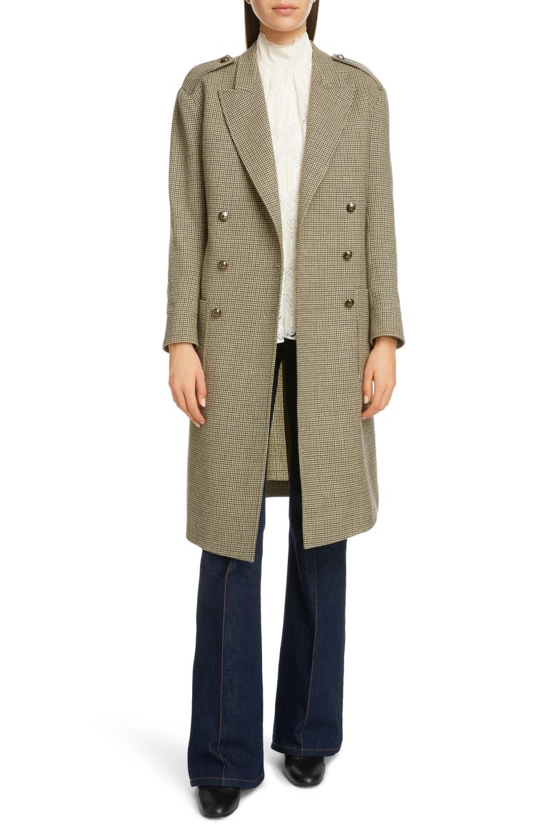 Double Breasted Houndstooth Wool Coat, Alternate, color, BEIGE - GREEN