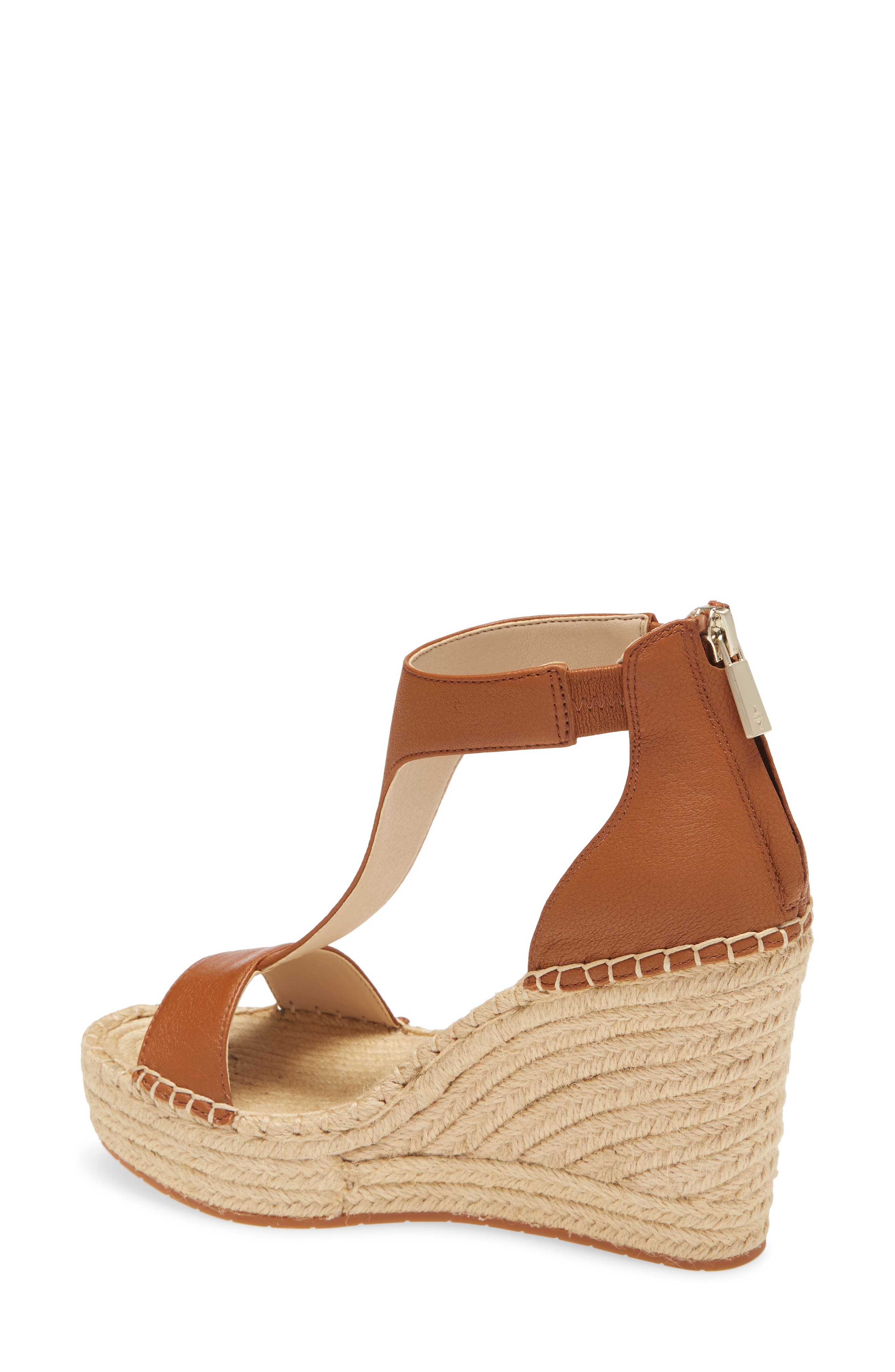 Olivia T-Strap Wedge Sandal, Alternate, color, COGNAC LEATHER