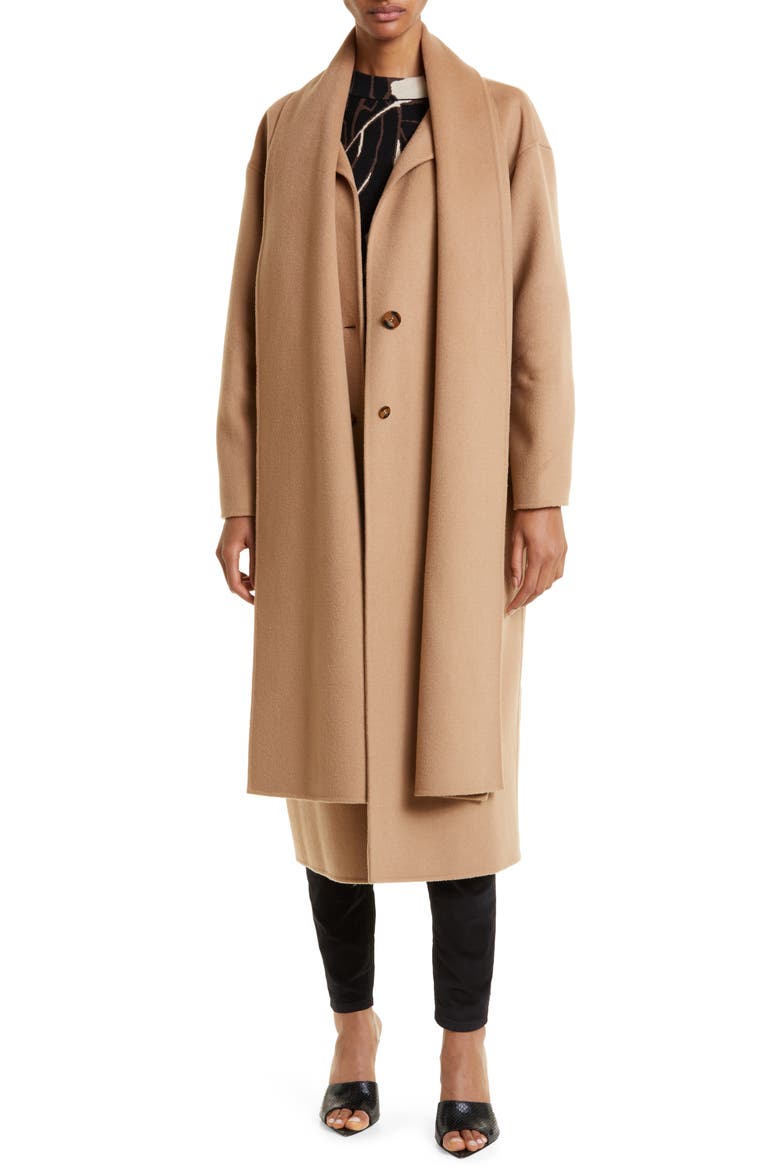 Solanna Scarf Collar Coat, Main, color, CAMEL