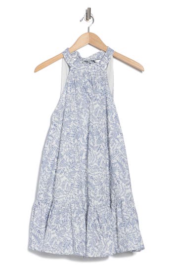 Lush Halter Ruffle Hem Minidress In White Navy