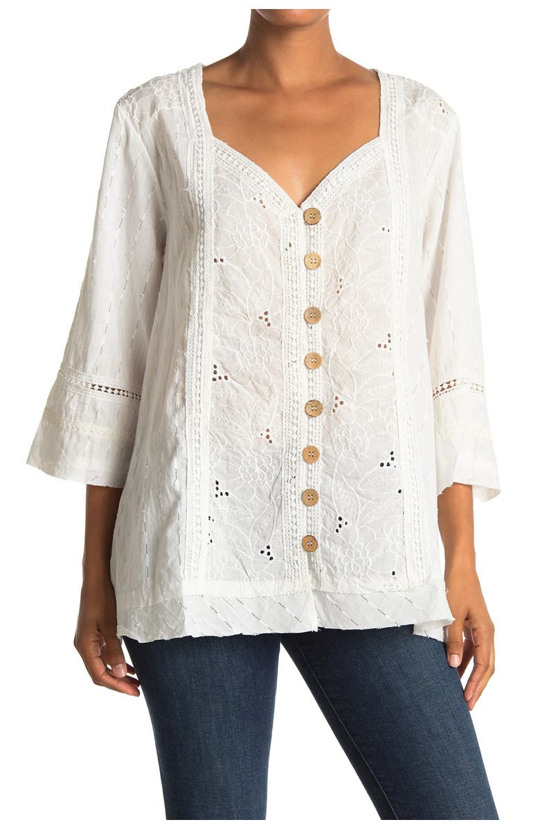 Forgotten Grace Button Front Eyelet Tunic, Main, color,