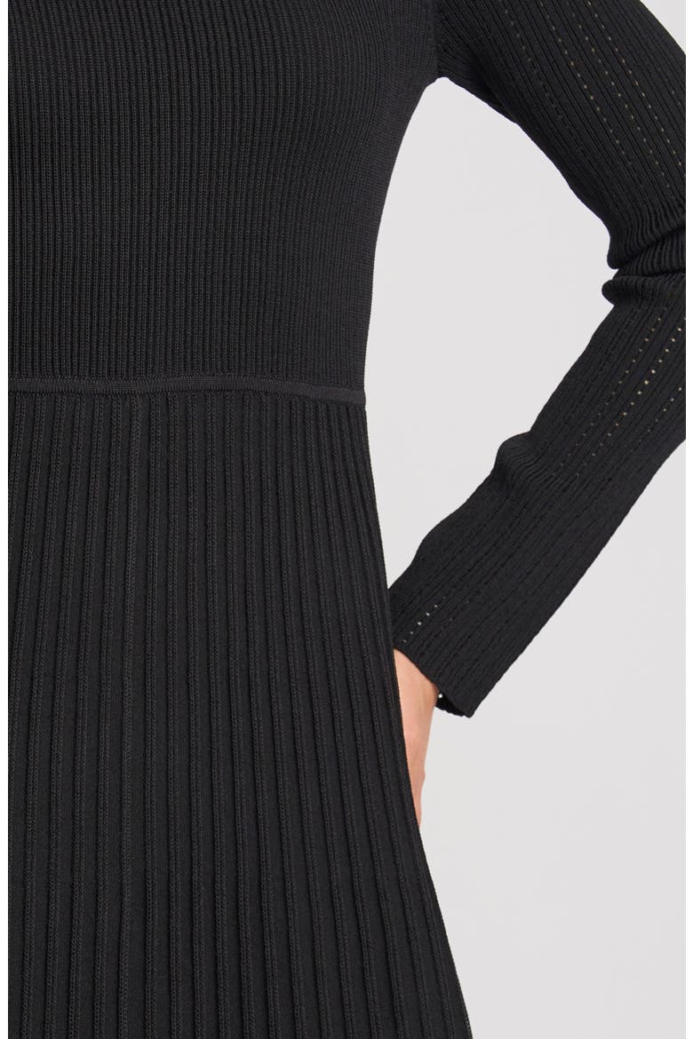 Rebecca Crewneck Midi Flare Dress, Alternate, color, RICH BLACK