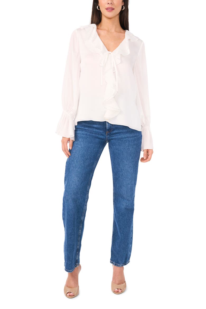 Ruffle Detail Textured Top, Alternate, color, NEW IVORY