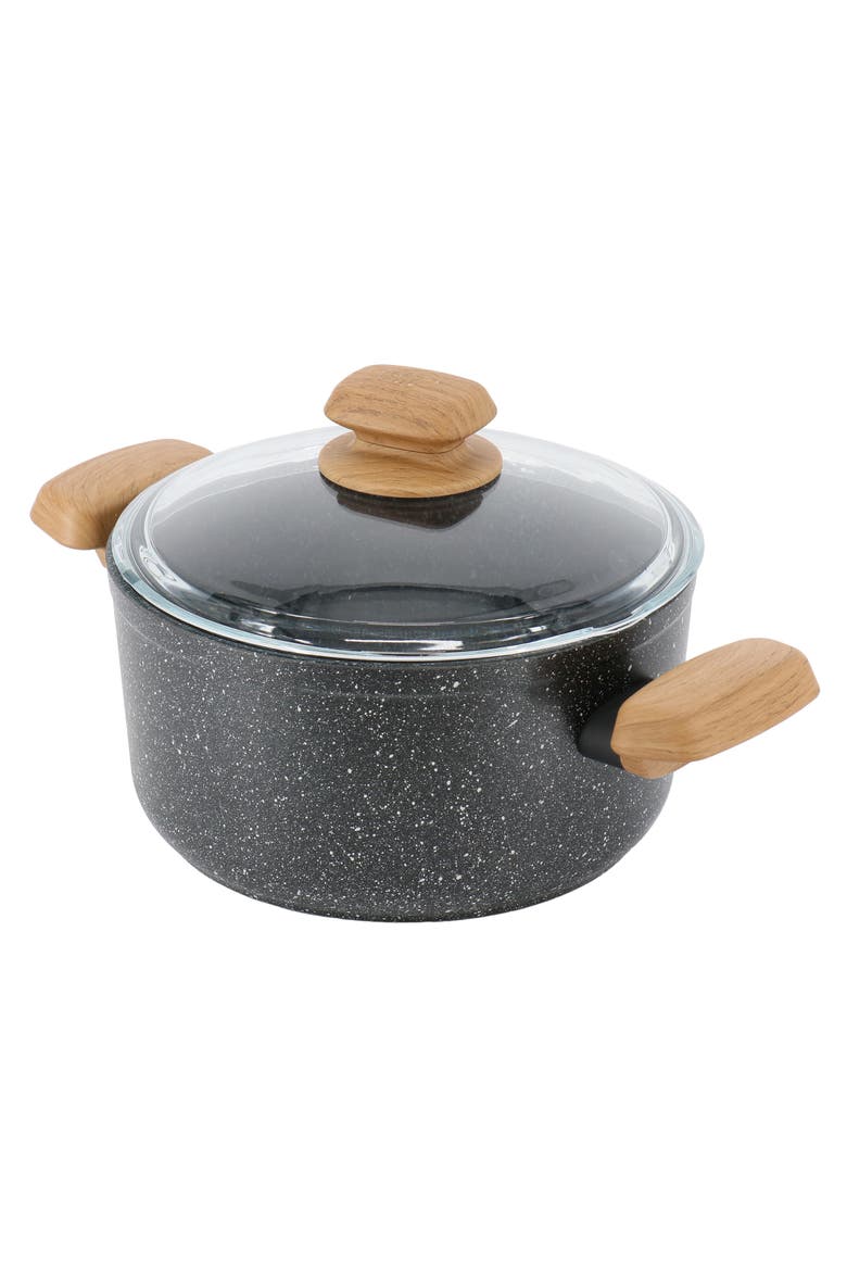 Montana 2 Piece 3 Liter Aluminum Nonstick Casserole Dish with Lid and Faux Wood Handles, Main, color, Black