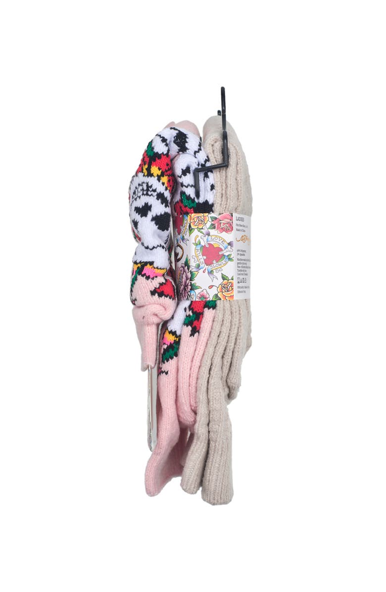 Ed Hardy Womens Floral Skull Slouchy Sock 2-Pack, Alternate, color, Pink Multi