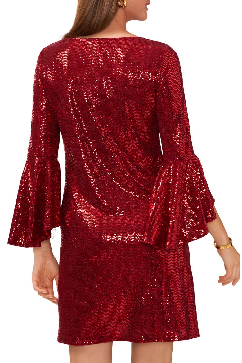 Sequin Bell Sleeve Minidress, Alternate, color, ULTRA RED
