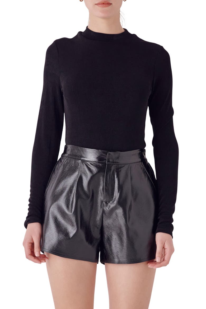 Sheen Stretch Mock Neck Top, Main, color, BLACK