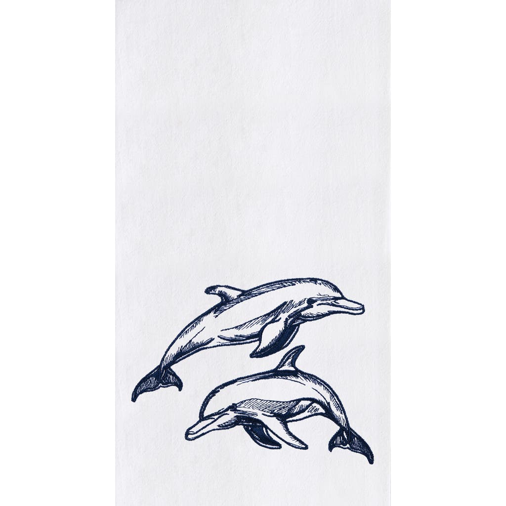 C & F Home C&f Home Blue Dolphins Kitchen And Bathroom Embroidered Hand Towel In Blue