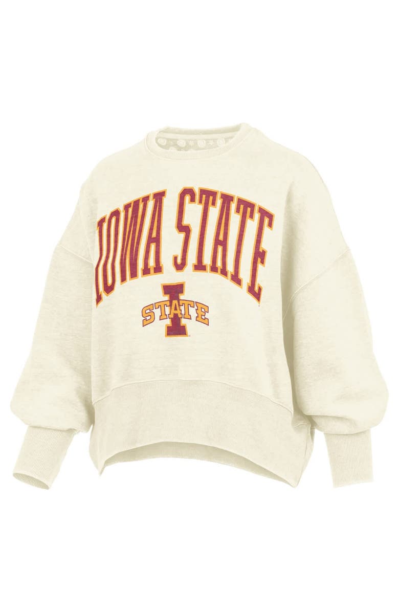 PRESSBOX Women's Pressbox Natural Iowa State Cyclones Oversized Waist-Length Crewneck Sweatshirt, Alternate, color, Natural