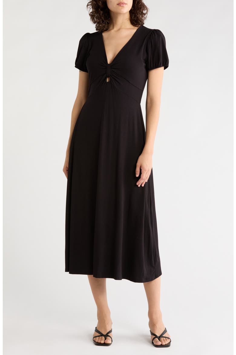 Short Sleeve Keyhole Midi Dress, Main, color, BLACK