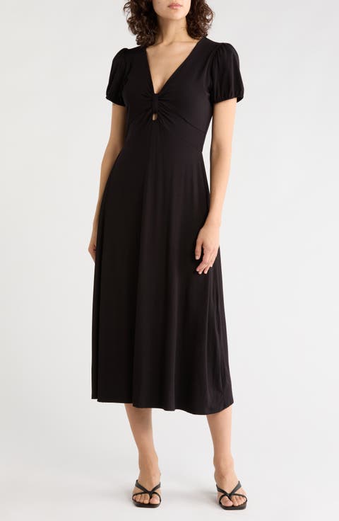 Short Sleeve Keyhole Midi Dress
