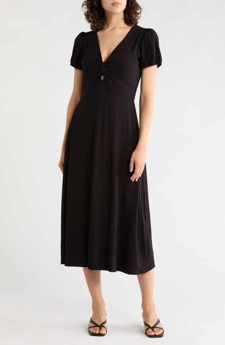 Short Sleeve Keyhole Midi Dress