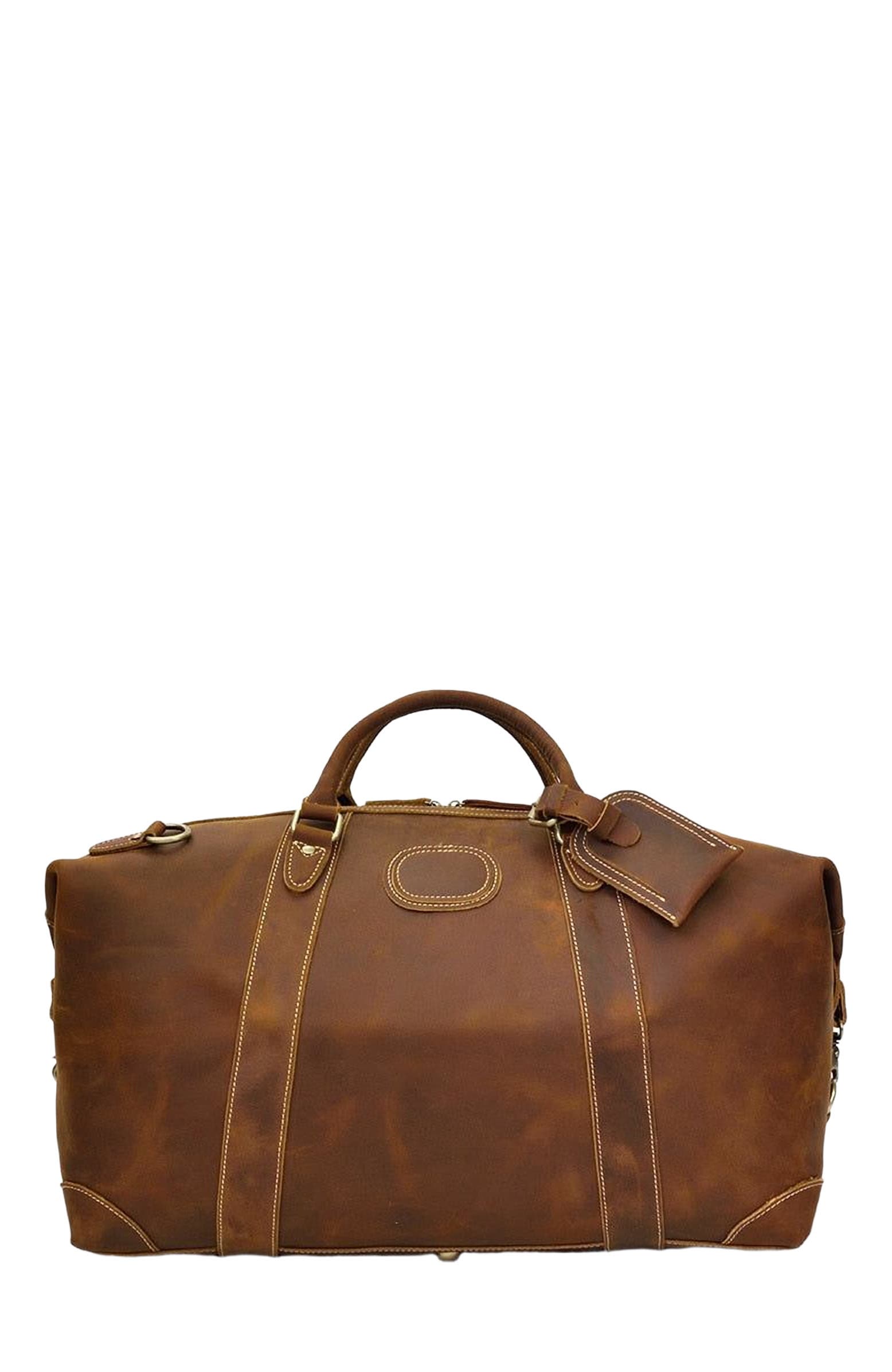 STEEL HORSE LEATHER The Eira Duffle Bag | Vintage Leather Weekender, Alternate, color, Dark Brown