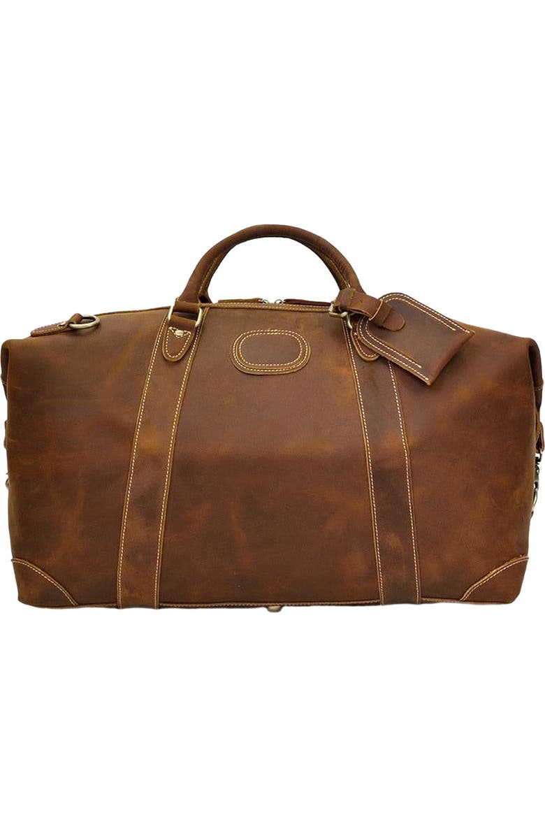 STEEL HORSE LEATHER The Eira Duffle Bag | Vintage Leather Weekender, Alternate, color, Dark Brown