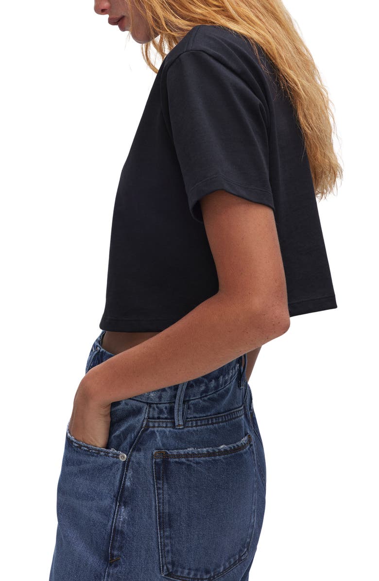 Good American Crop Cotton T-Shirt, Alternate, color, Black001
