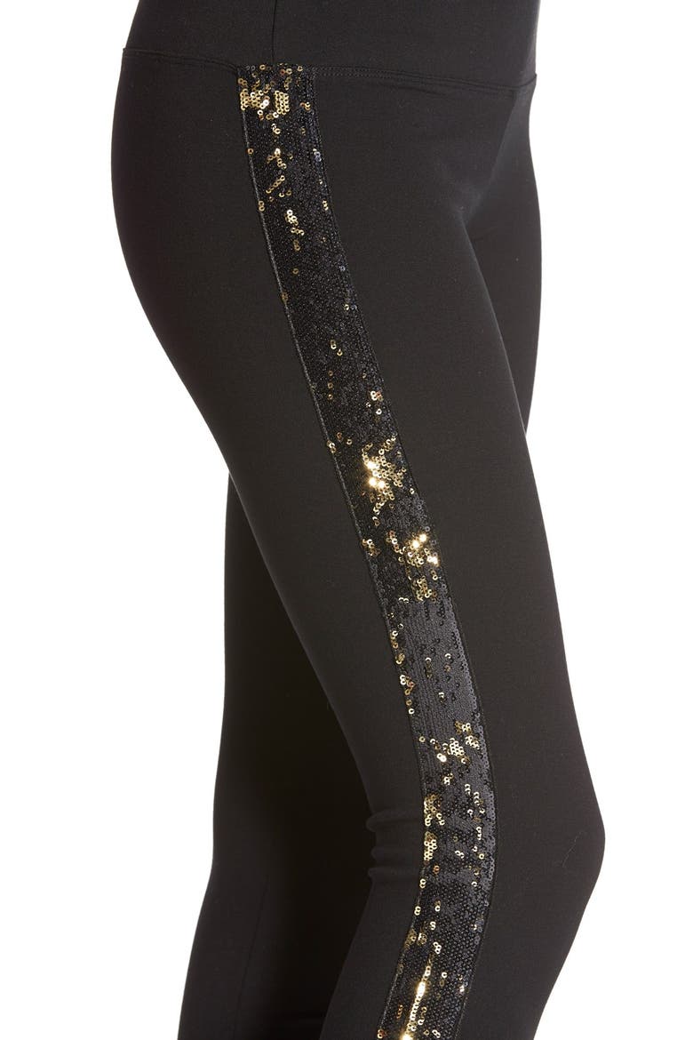 Lyssé Sequin Ponte Leggings, Alternate, color, BLACK