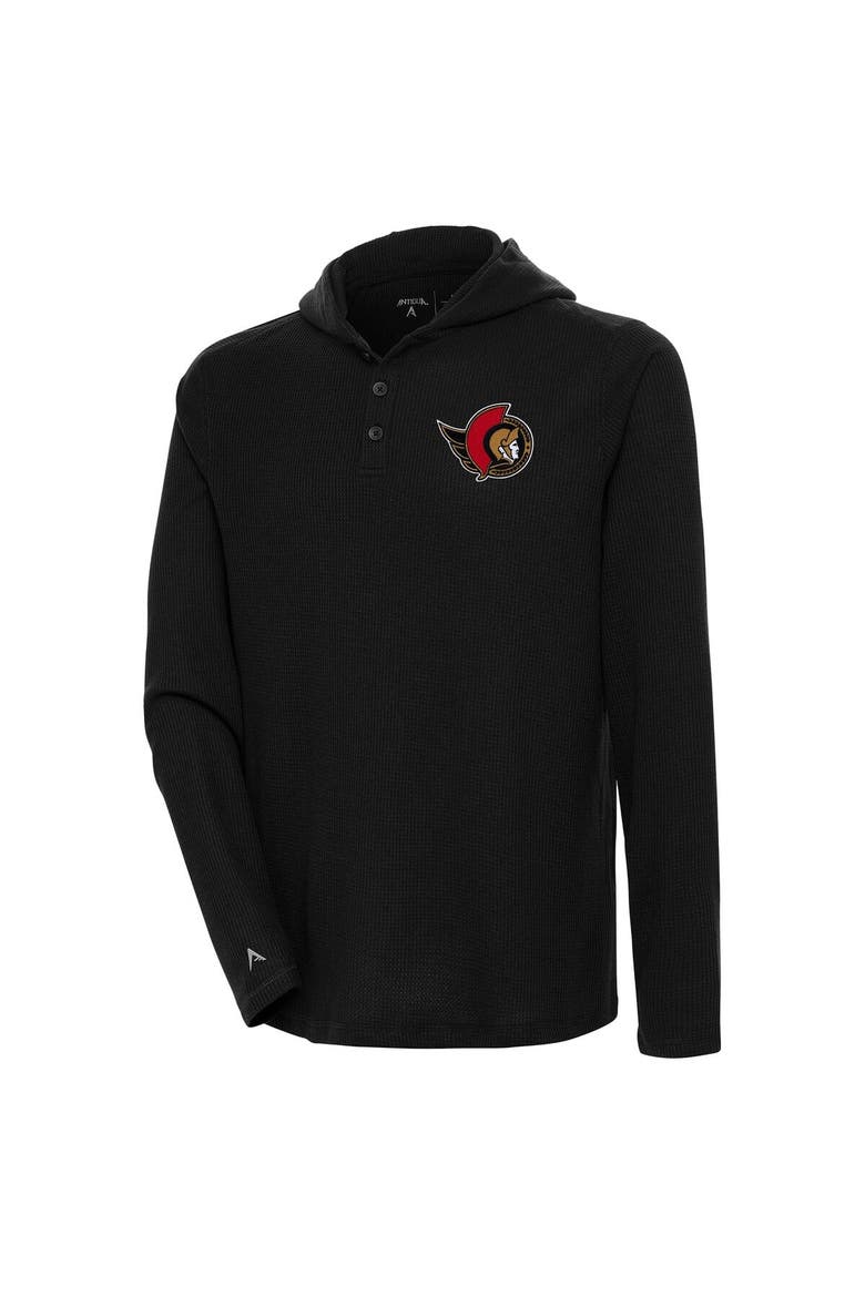Men's Antigua  Black Ottawa Senators Strong Hold Long Sleeve Henley Hoodie T-Shirt, Alternate, color, Black
