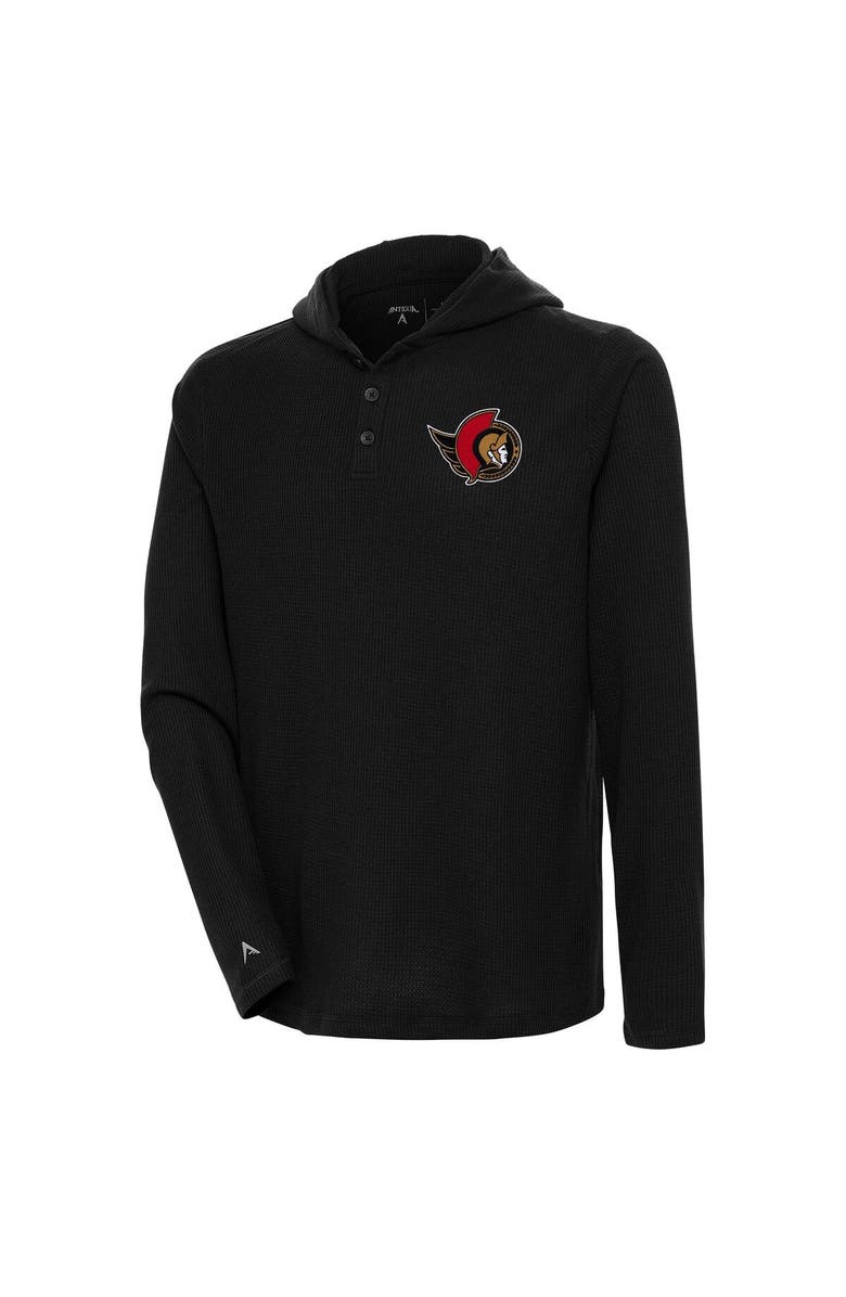 ANTIGUA Men's Antigua Black Ottawa Senators Strong Hold Long Sleeve Henley Hoodie T-Shirt, Alternate, color,