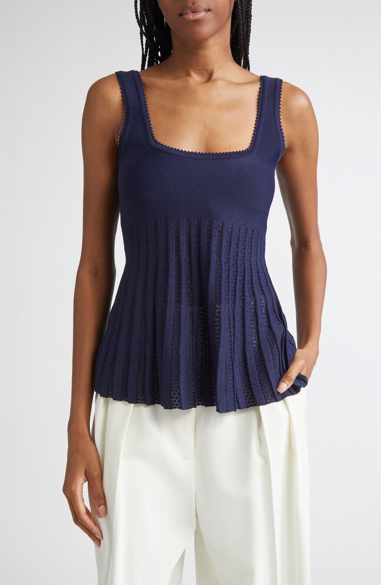 STAUD Ellen Mixed Stitch Pointelle Sweater Tank, Main, color, Navy