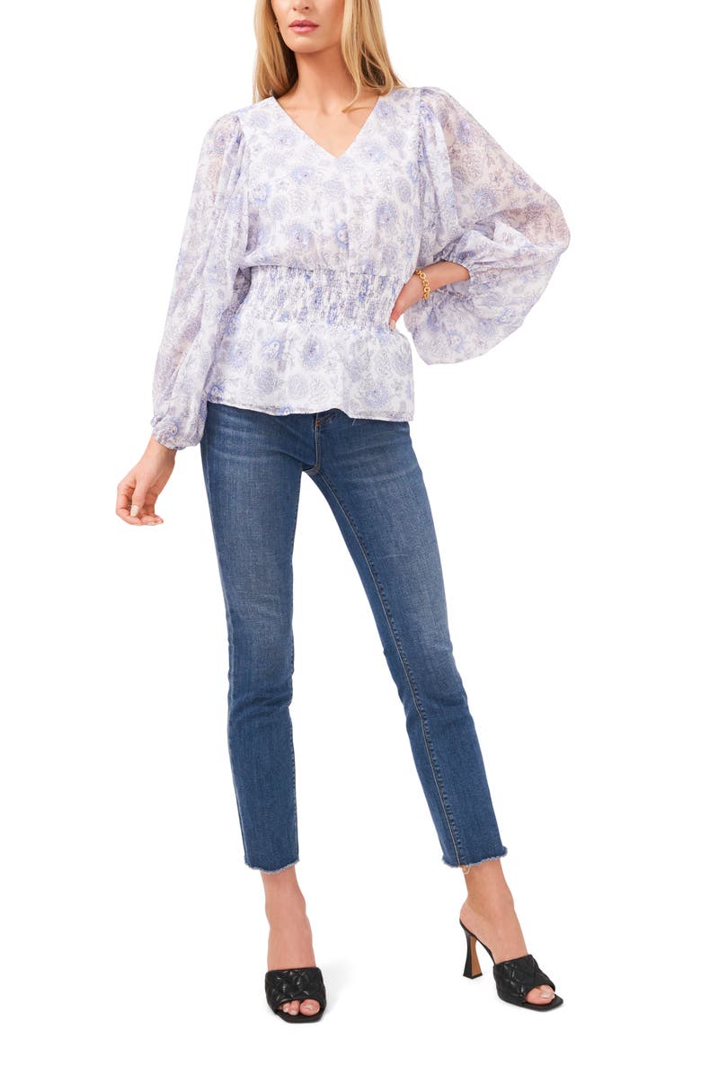 Vince Camuto Floral Print Peplum Top, Alternate, color, 