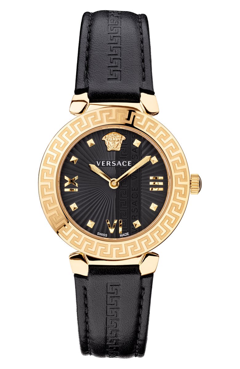 Versace Greca Icons Leather Strap Watch, 36mm, Main, color,