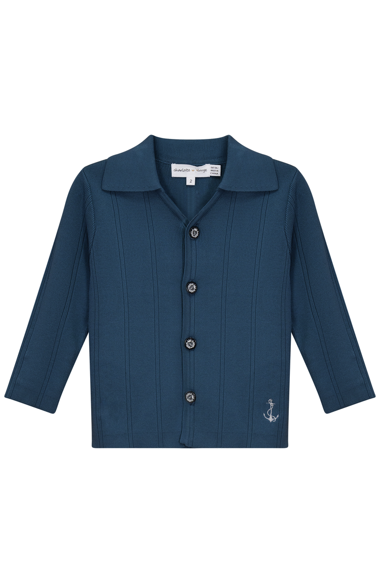 Charlotte & George Anchor Embroidered Knit Jacket, Main, color, Sapphire