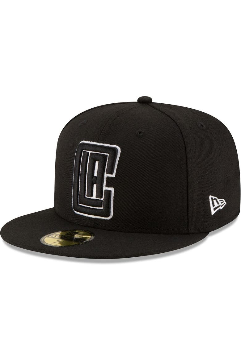 Men's New Era Black LA Clippers Black & White Logo 59FIFTY Fitted Hat, Main, color, BLACK