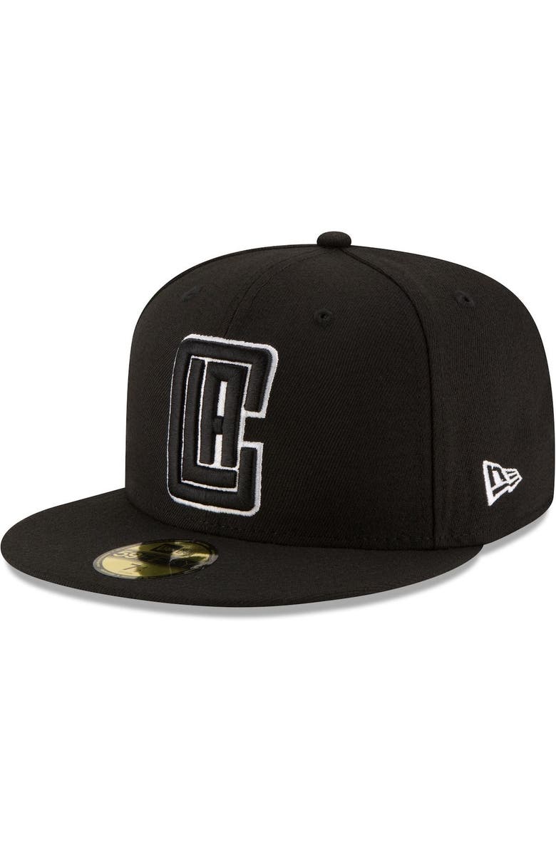 New Era Men's New Era Black LA Clippers Black & White Logo 59FIFTY Fitted Hat, Main, color, 