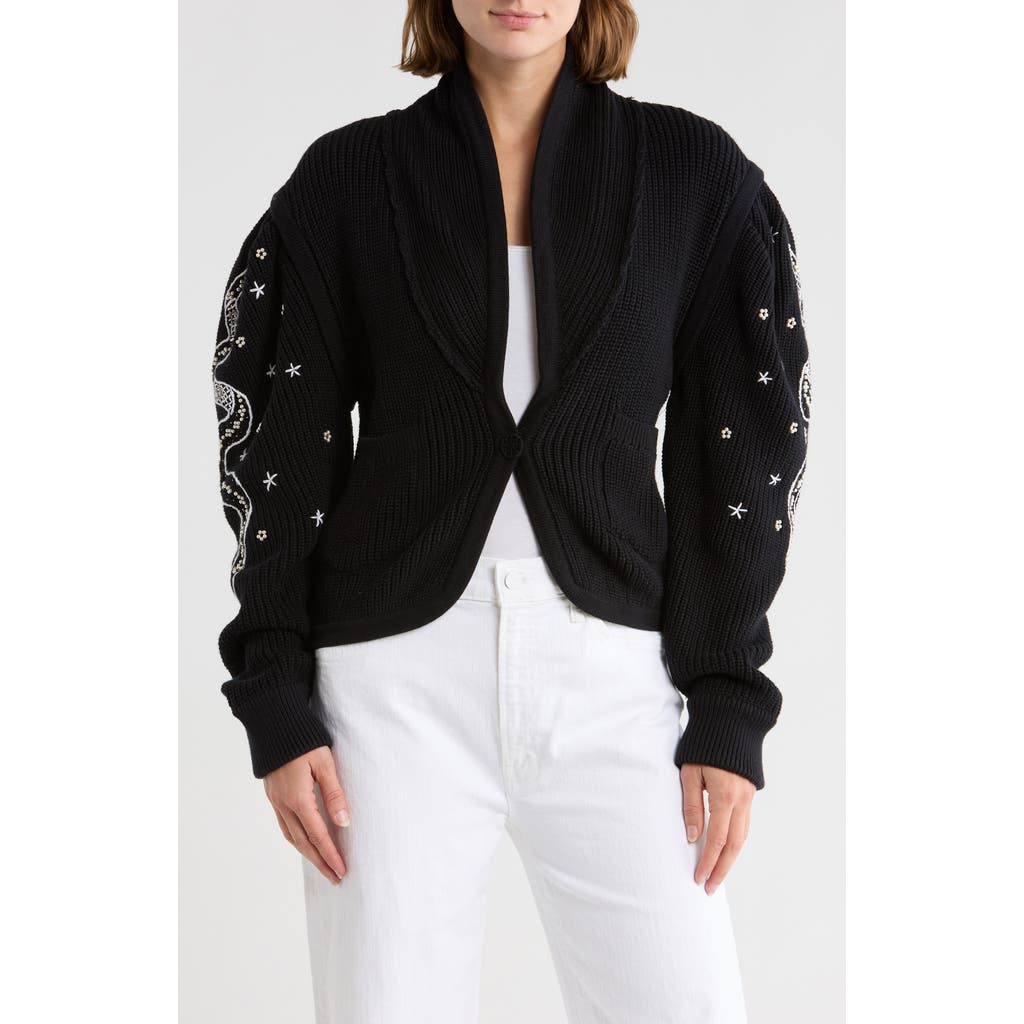 Mother The Puff Sleeve Cardigan In Black