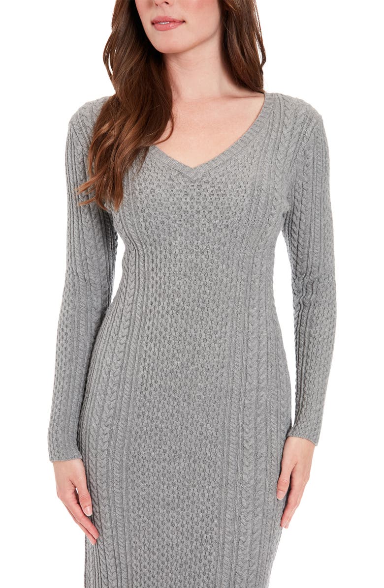 London Times Fisherman Stitch Long Sleeve Sweater Dress, Alternate, color, 