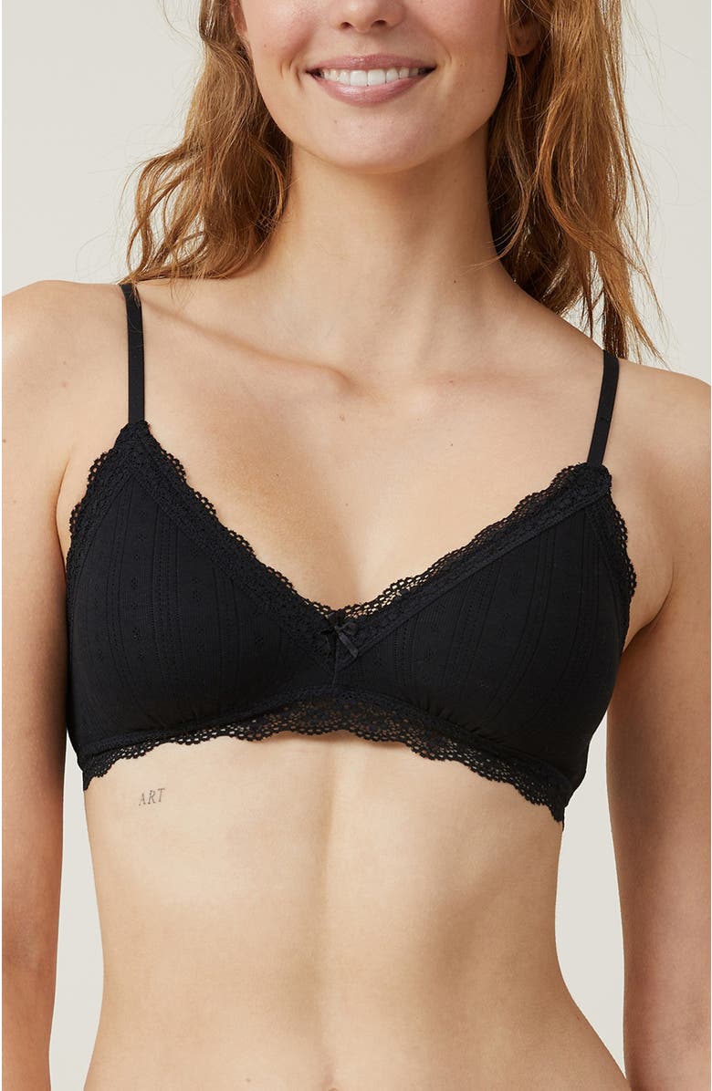 COTTON ON BODY Women's Organic Cotton Lace Triangle Padded Bralette, Alternate, color, Black