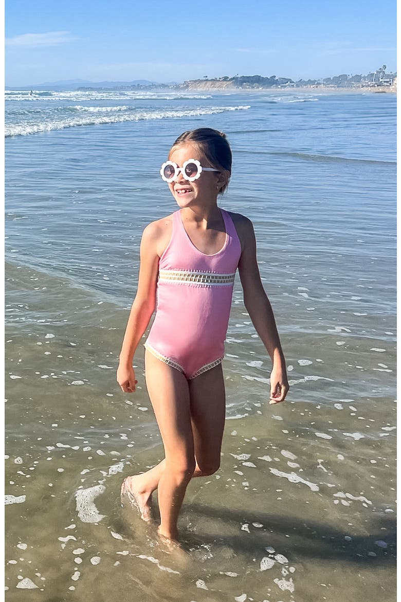 Kids' Mabel Rainbow Embroidered One-Piece Swimsuit, Alternate, color, PINK SANDS