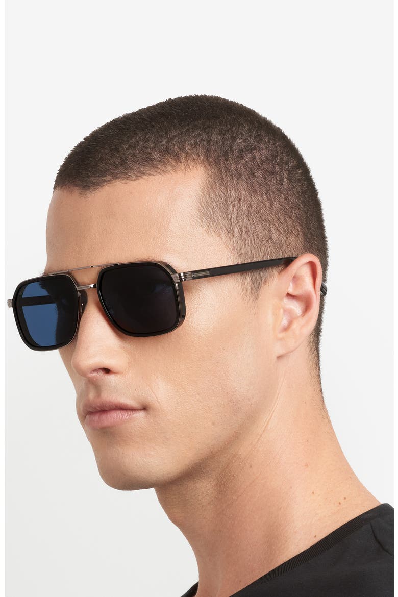 55mm Rectangular Sunglasses, Alternate, color, BLACK RUTHENIUM/ BLUE