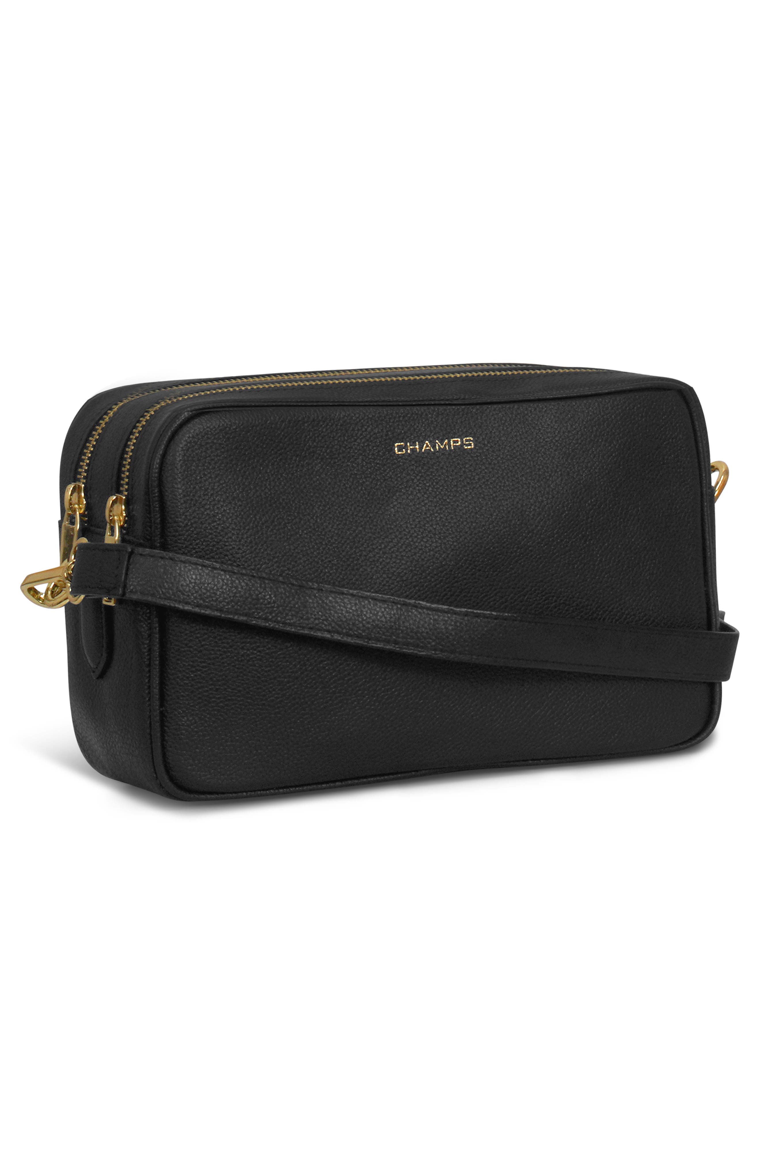 Double Zip Leather Camera Bag, Alternate, color, BLACK