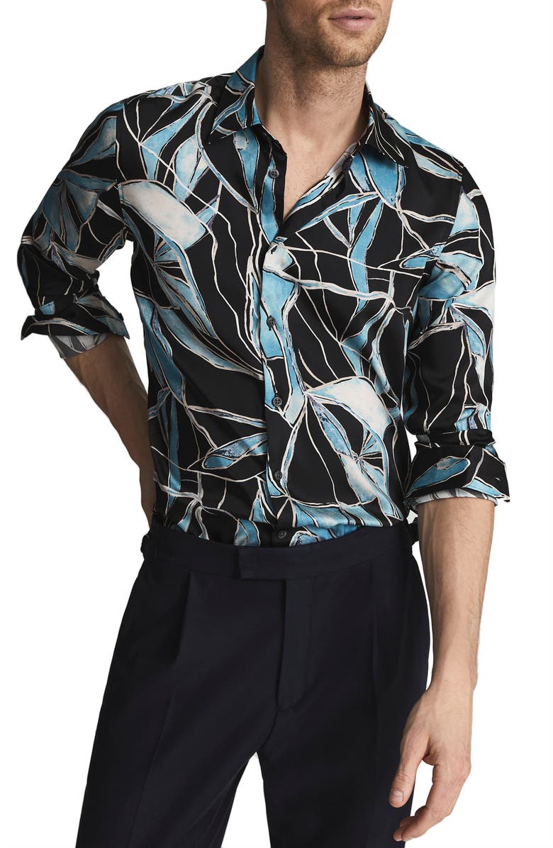 Reiss Lione Print Button-Up Shirt, Main, color, 