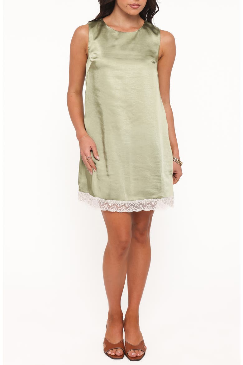 Gretel Lace Trim Satin Minidress, Main, color, GREEN/ CREAM