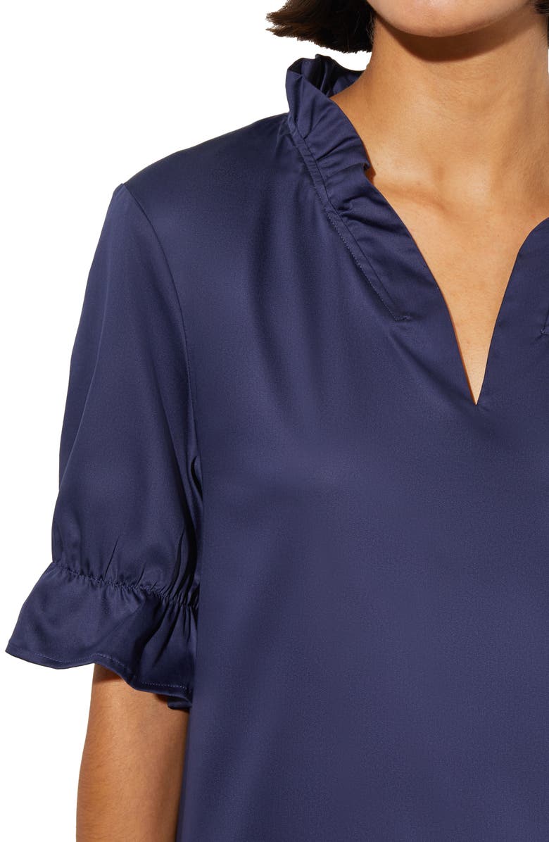 Ming Wang Ruffle Trim Cotton Poplin Shift Dress, Alternate, color, 