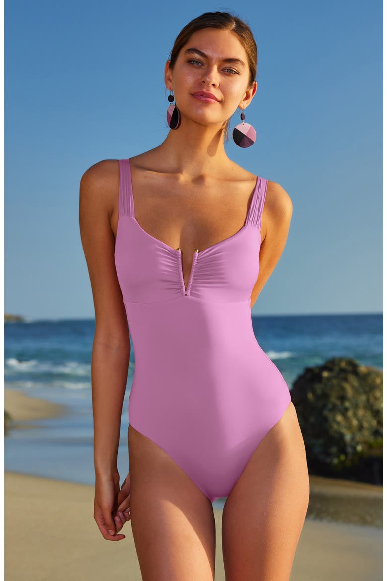 Color Code V-Wire One-Piece Swimsuit, Alternate, color, MALVA