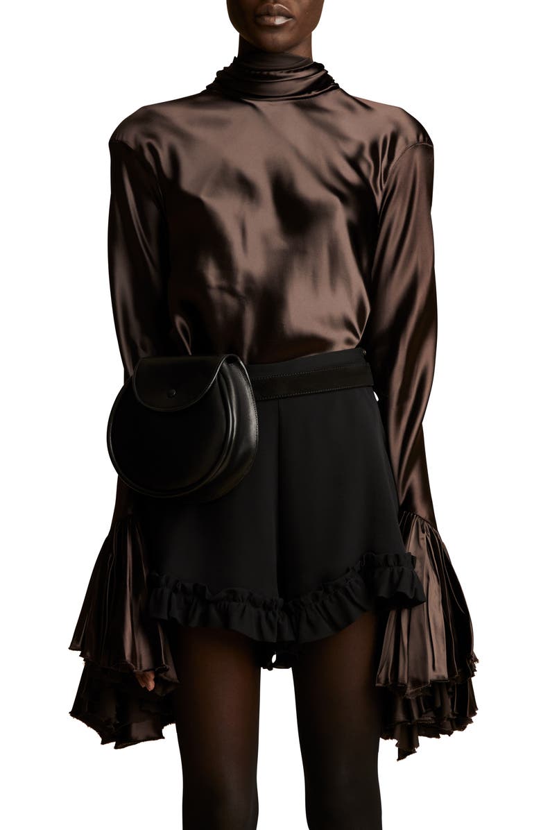 Khaite Amelia Ruffle Cuff Charmeuse Blouse, Alternate, color, 