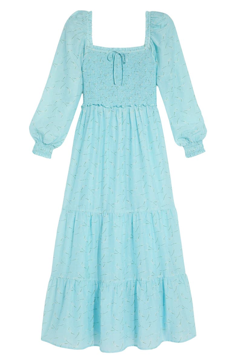 vineyard vines Long Sleeve Smocked Midi Dress, Alternate, color, Beachcomber Blue