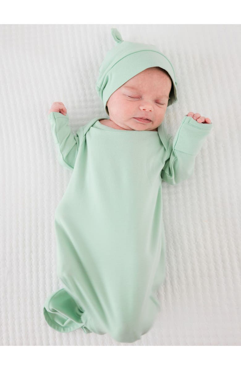 RuffleButts Modal Blend Knotted Sleep Gown & Hat Set, Alternate, color, Sage