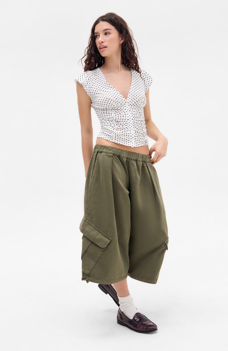 BDG Urban Outfitters Penny Ruched Polka Dot Top, Alternate, color, White