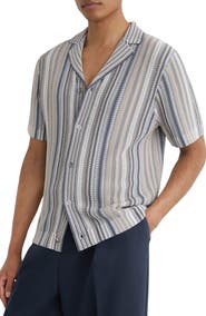 Reiss Caden Striped Button-Up Camp Shirt