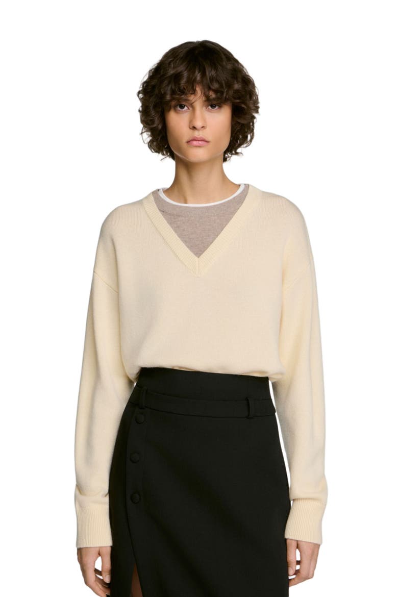 2-in-1 wool and cashmere sweater, Alternate, color, Ecru