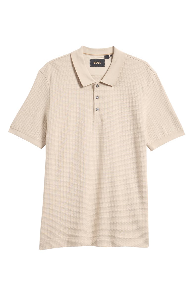 BOSS Perry Geo Textured Cotton Polo, Main, color, Beige/ Khaki