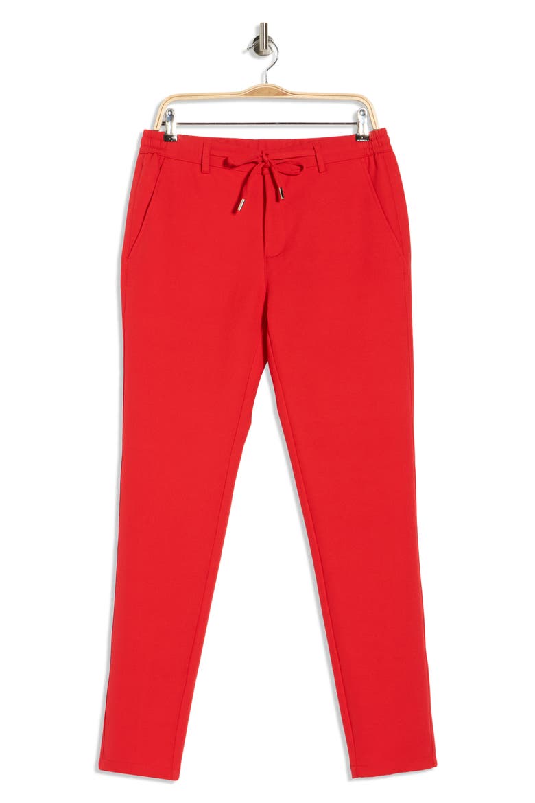 Slim Fit Solid Linen Blend Trousers, Alternate, color, RED