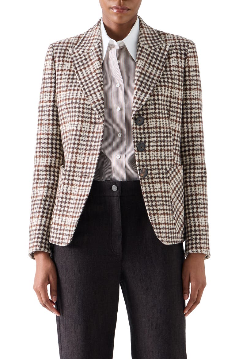Check Wool Blend Tweed Tailored Jacket, Main, color, WINTER WHITE-ESPRESSO