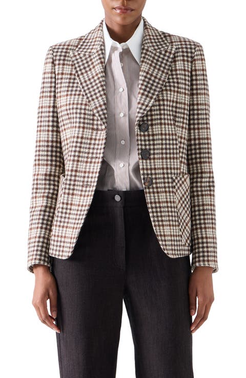 Check Wool Blend Tweed Tailored Jacket