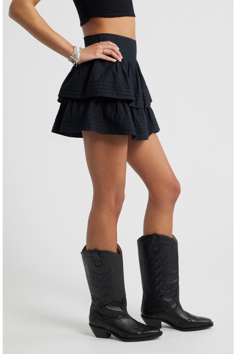 Tiered Ruffle Cotton Miniskort, Alternate, color, BLACK